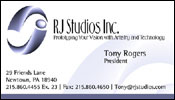 Professional Business Card Design for RJ Studios Inc.